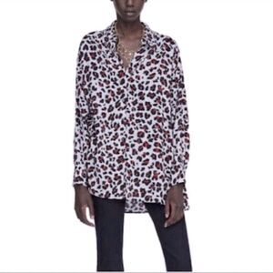 Zara Button Down Leopard Print Blouse XS